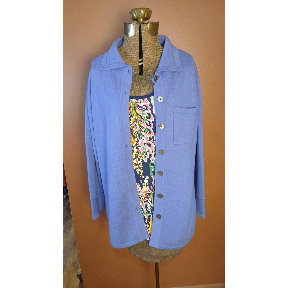 Talbots Petites Periwinkle Blue 100% Wool Button Front Cardigan Sweater P
